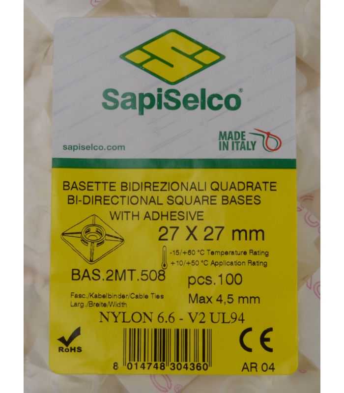 Set Suporti Cu Adeziv Patrat Mare 27x27mm Alb 100buc Bas2mt508 Sapiselco Italy