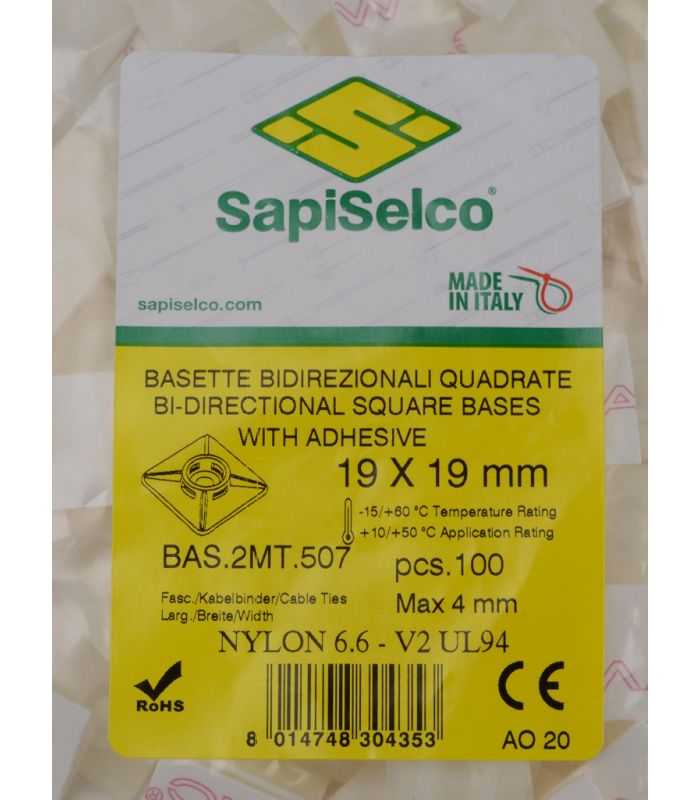 Set Suporti Cu Adeziv Patrat Mic 19x19mm Alb 100buc Bas2mt507 Sapiselco Italy