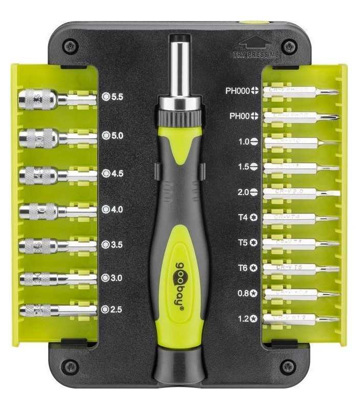 Set surubelnita 17biti CrV 3x capete plane 1mm 1.5mm 2mm 2x Phillips PH000 PH00 3x Torx T4 T5 T6 2x stele Star 0.8 1.2 7x hexago