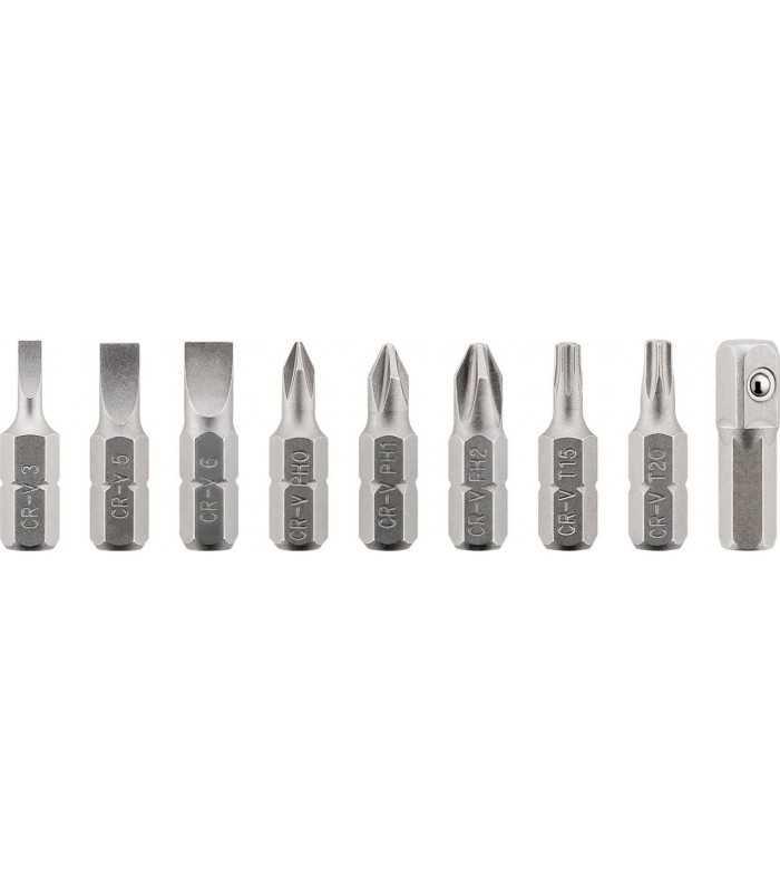 set surubelnita cu clichet 8biti crv si 5 tubulare 3x phillips ph0 ph1 ph2 3x capete plane 3mm 5mm 6mm 2x torx t15 t20 1x adapto 3