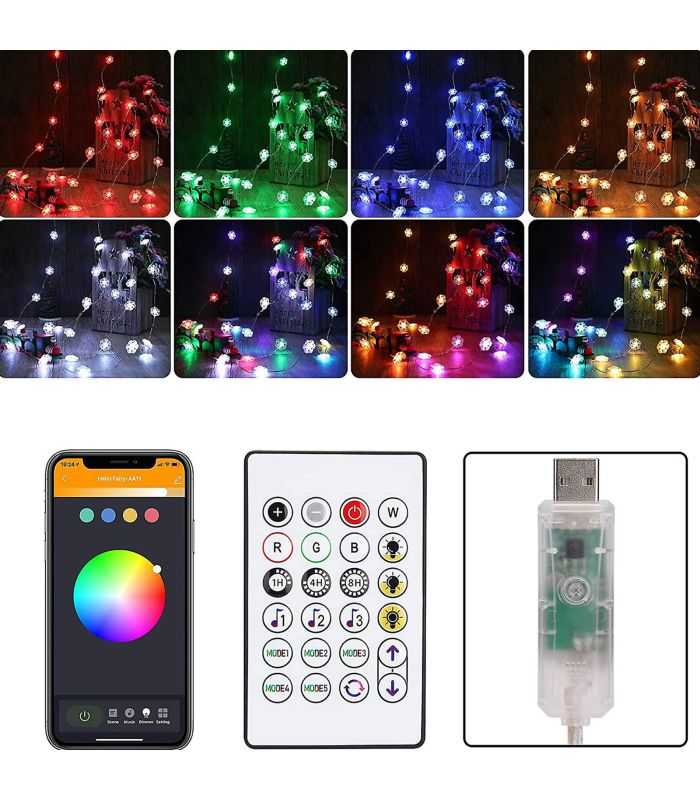 Sir De Lumina Inteligenta Fulg De Zapada Usb 20 Led Micro Rgbic 16 Milioane De Culori 2m Ip55 Wi Fi Bluetooth 50