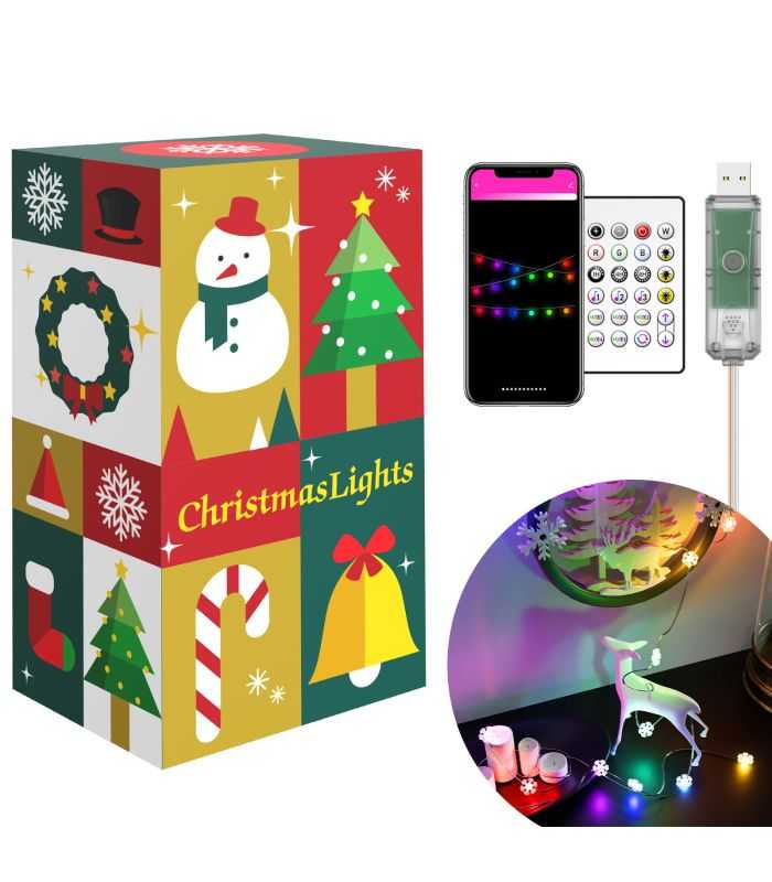 Sir de lumina inteligenta fulg de zapada USB - 20 LED micro RGBIC 16 milioane de culori 2m IP55 WI-FI bluetooth 5.0