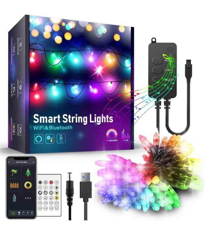 Sir de lumina inteligenta USB - 50 LED RGBIC 16 milioane de culori 5m IP65 Wi-Fi Bluetooth 5.0