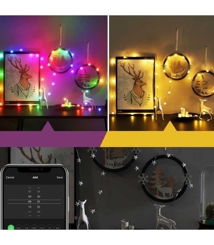 Sir De Lumina Inteligenta Wi Fi Stea Usb 20 Led Micro Rgbic Rgbic 16 Milioane De Culori 2m Bluetooth 50 Ip55