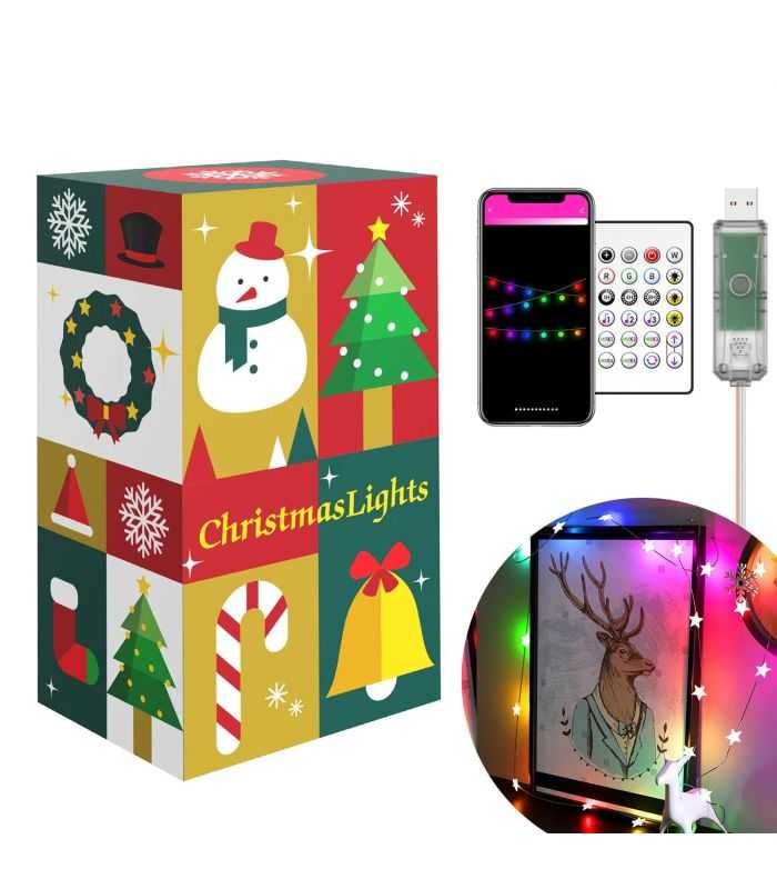 Sir de lumina inteligenta WI-FI stea USB - 20 LED micro RGBIC RGBIC 16 milioane de culori 2m bluetooth 5.0 IP55