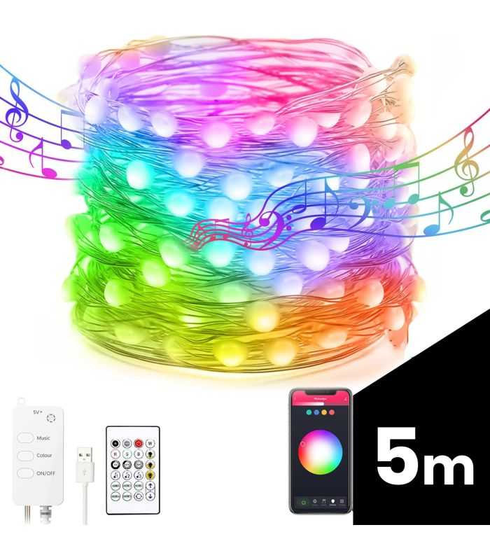Sir de lumini inteligente WI-FI USB - 33 LED micro RGBIC 16 milioane de culori 5m IP44 Bluetooth 5.0