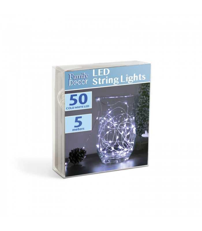 sir de lumini led festiv 5m 50led alb rece 3x aa 2