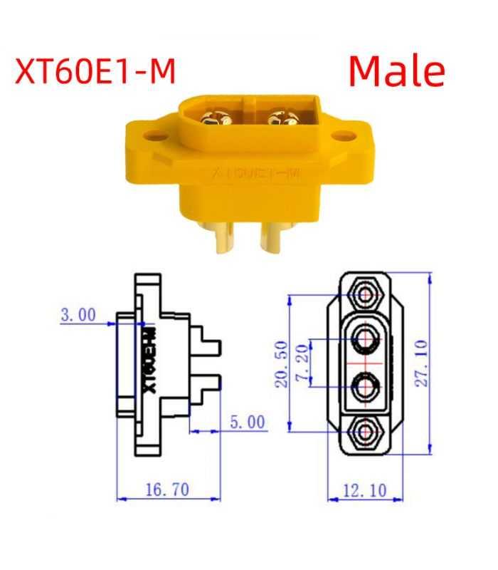 Soclu alimentare DC XT60 tata 2pini lipire montare pe panou 30A 500V galbena AMASS XT60E1-M / XT60E-M 6 Soclu Alimentare Dc Xt60 Tata 2pini Lipire Montare Pe Panou 30a 500v Galbena Amass Xt60e1 M Xt60e M