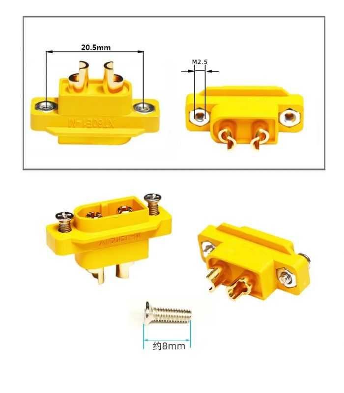 Soclu alimentare DC XT60 tata 2pini lipire montare pe panou 30A 500V galbena AMASS XT60E1-M / XT60E-M 8 Soclu Alimentare Dc Xt60 Tata 2pini Lipire Montare Pe Panou 30a 500v Galbena Amass Xt60e1 M Xt60e M