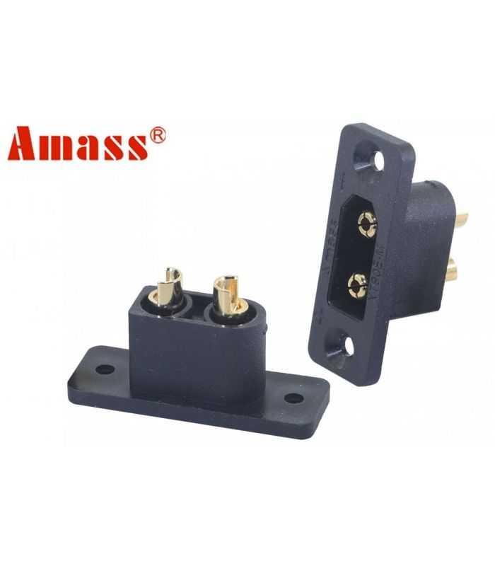 Soclu Alimentare Dc Xt90 Tata Pe Panou 2 Pini Lipire 30a 500v Negru Amass Xt90e M