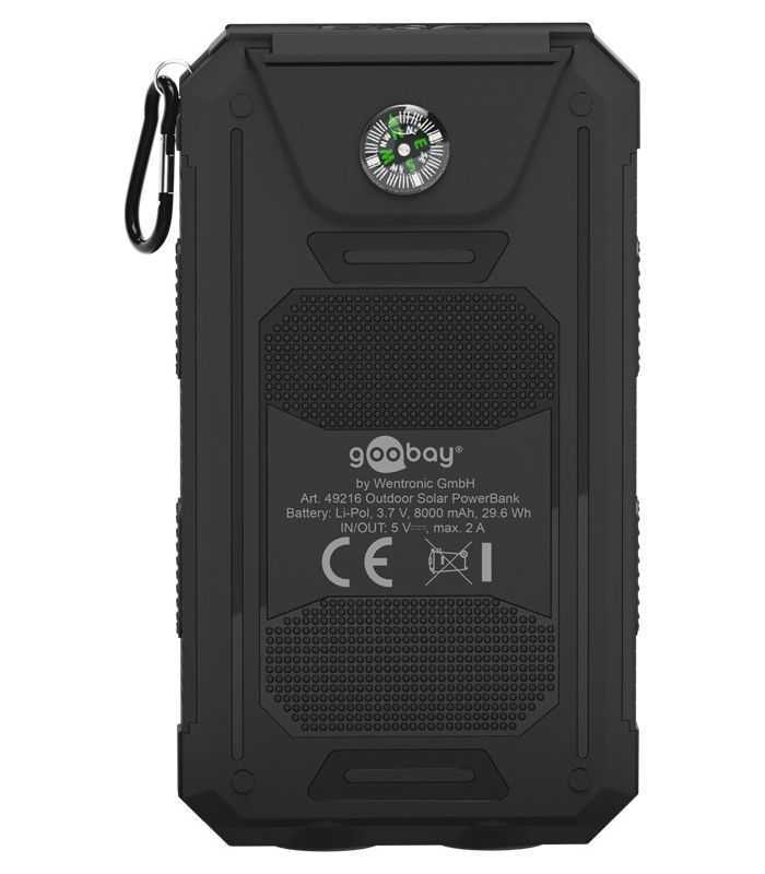 solar powerbank 8000mah cu lanterna led busola rezistent la socuri si apa goobay 4