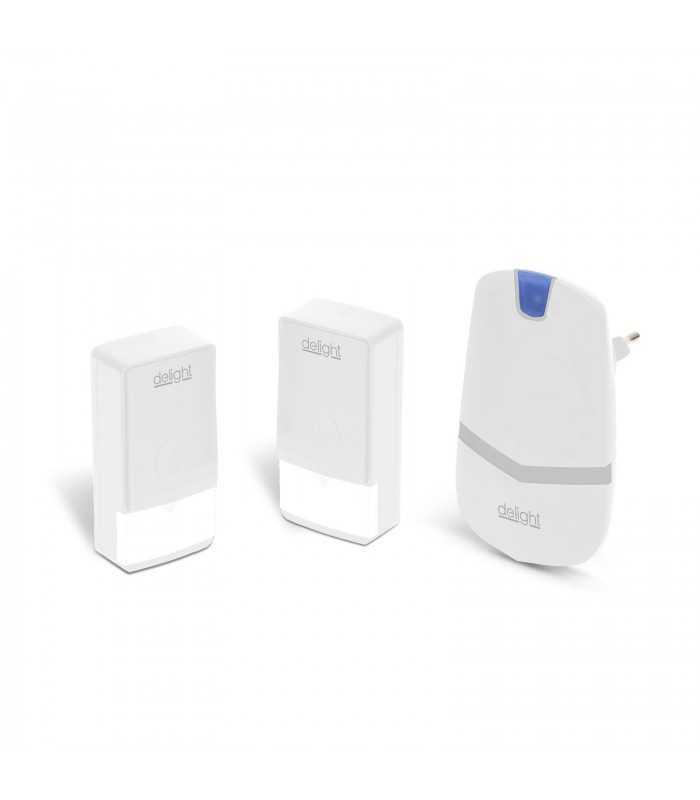sonerie digitala alba fara fir si fara baterie cu 2 unitati de exterior kinetic ip44 delight 1