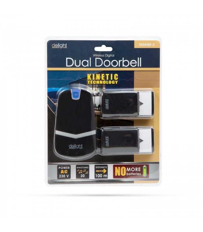 Sonerie digitala neagra fara fir si fara baterie cu 2 unitati de exterior Kinetic IP44 delight