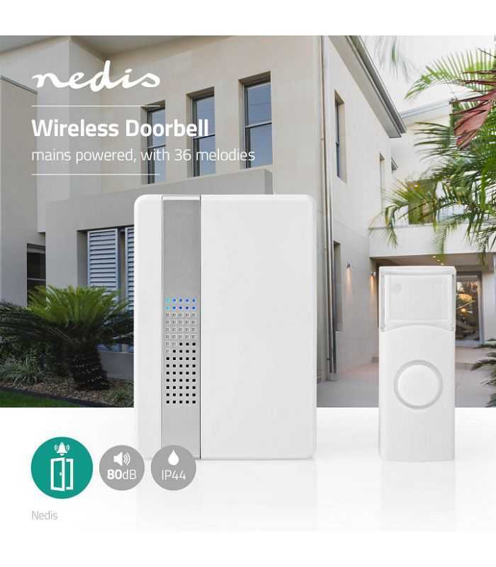 Sonerie fara fir 300m 36 melodii 80dB IP44 alb Nedis