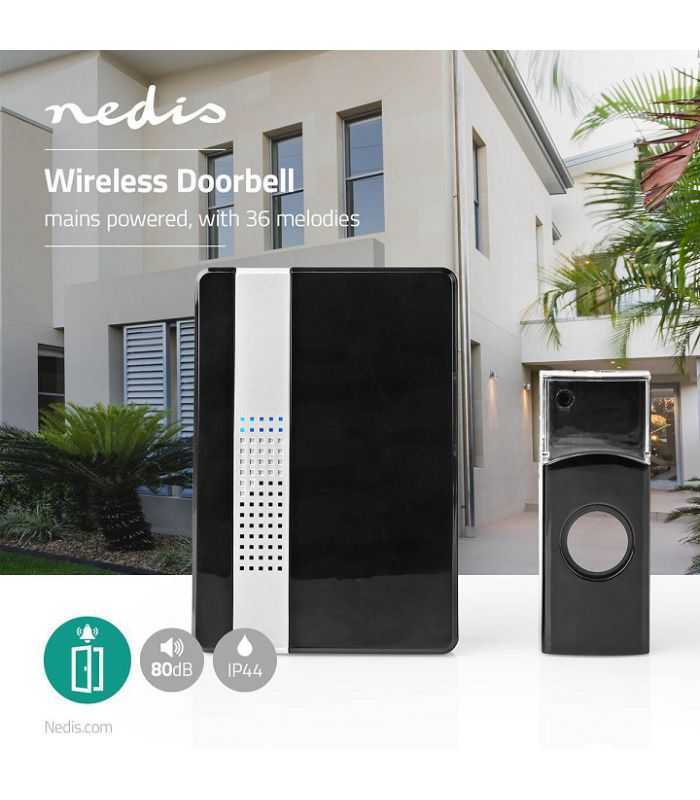 Sonerie fara fir 300m 36 melodii 80dB IP44 negru Nedis