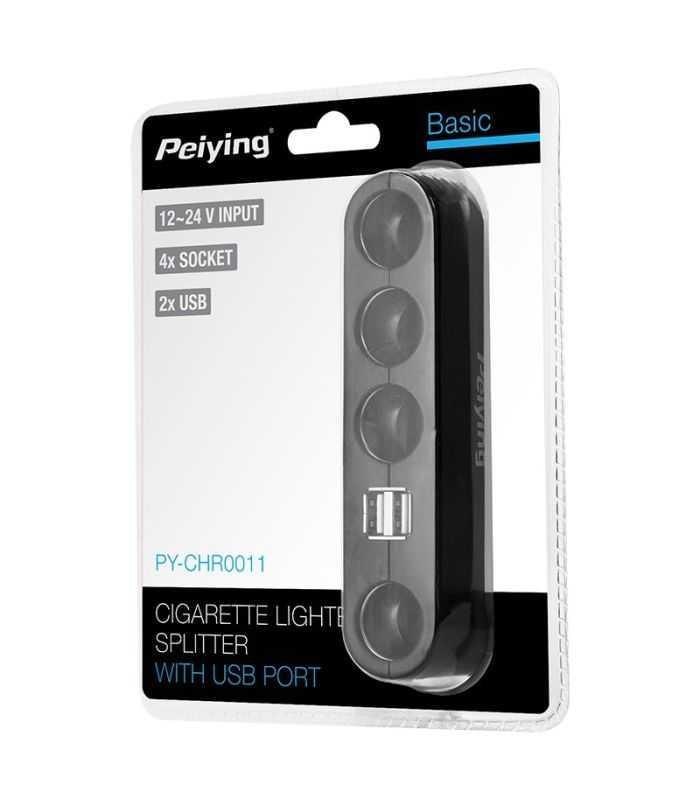 Splitter 12v 24v Bricheta Auto X4 60w Cu Usb 2a Si Cablu Peiying Py Chr0011