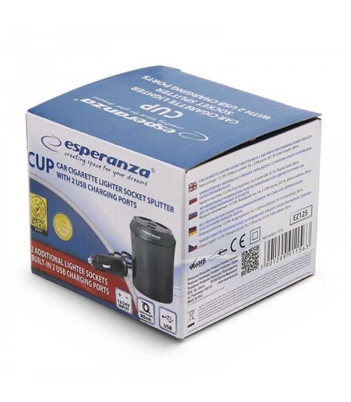 splitter bricheta auto 2 porturi usb esperanza 2