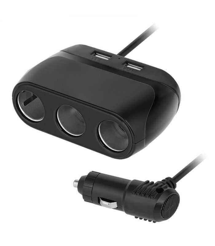 Splitter bricheta auto x3 + 2x USB si cablu 75cm negru Peiying PY-CHR0012