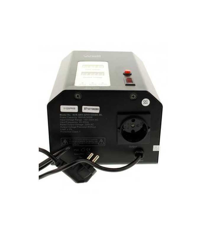 stabilizator automat de tensiune 500va cu servo motor montabil pe perete well avr srv spry500bk wl 1