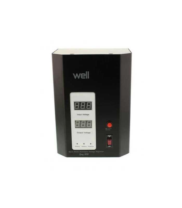 Stabilizator automat de tensiune 500VA cu servo motor montabil pe perete Well AVR-SRV-SPRY500BK-WL