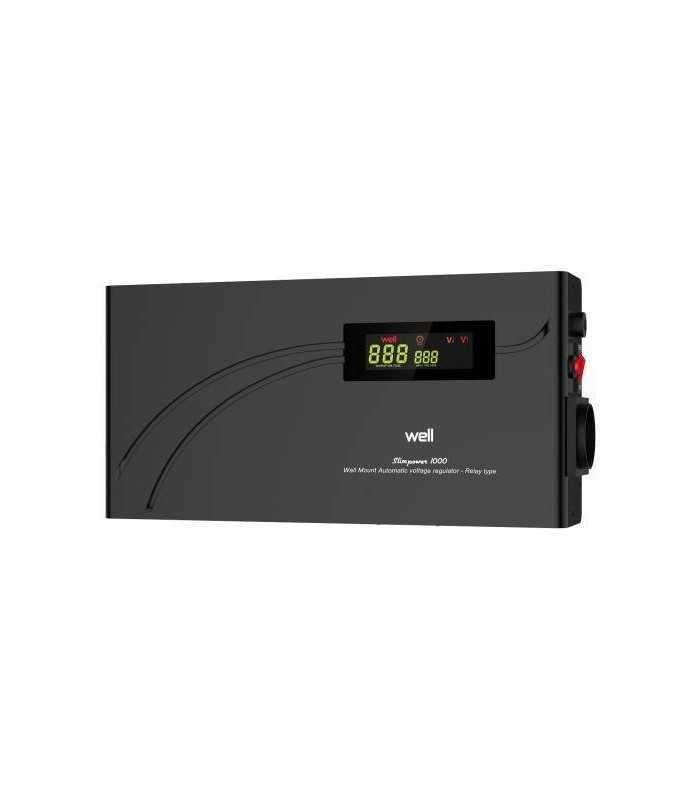 Stabilizator automat de tensiune cu releu 1000VA orizontal Well AVR-REL-SLIMPOWER1000-WL