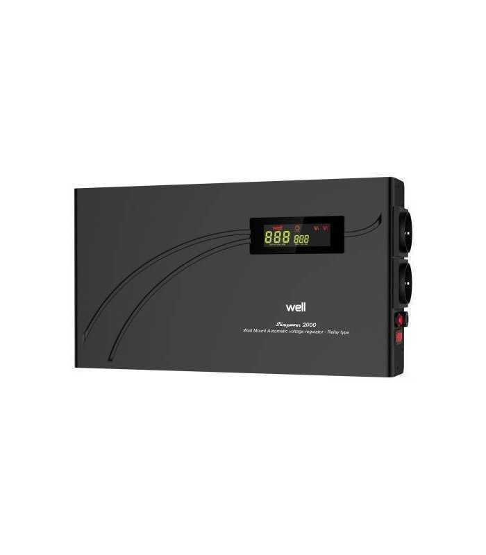 Stabilizator automat de tensiune cu releu 2000VA orizontal Well AVR-REL-SLIMPOWER2000-WL