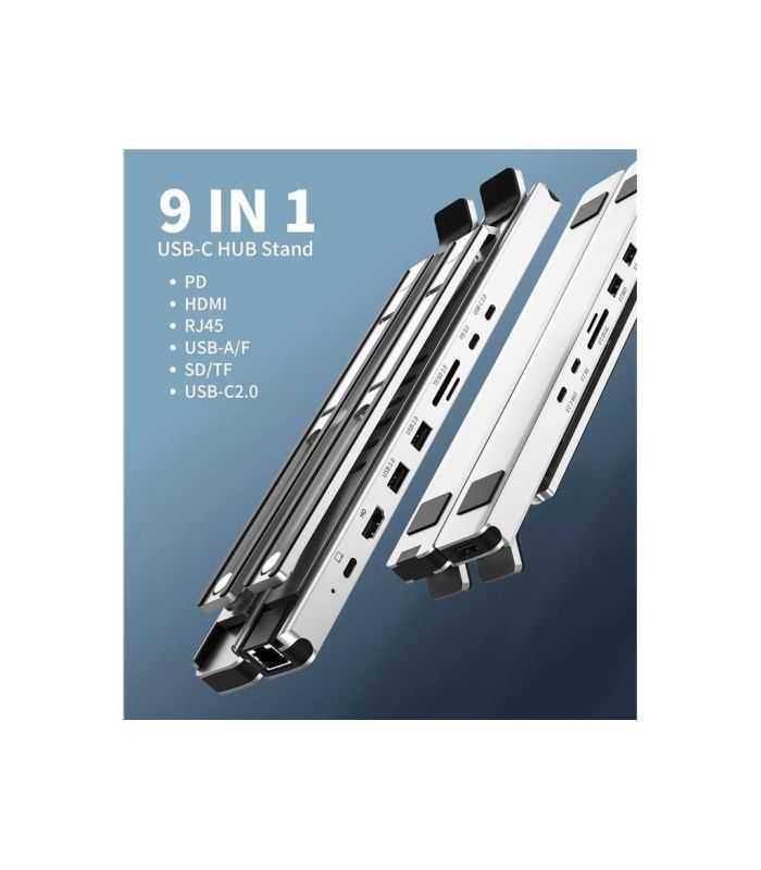Stand Laptop 9in1 Si Hub Usb Type C Docking Station Reglabil Aluminiu Choetech Hub M43 Sl V1