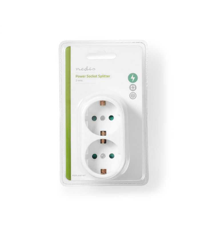 stecher dublu 2x schuko 16a 3500w protectie contacte alb nedis 1