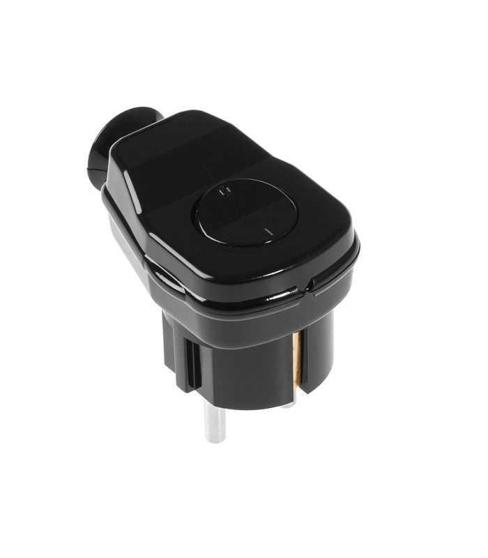 Stecher Shuko iesire laterala negru cu intrerupator WT-16U/LK/BK Plastrol