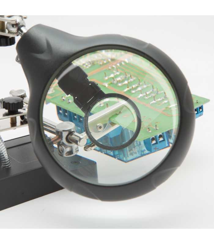 suport ci cu lupa 9 3cm iluminata 5x led 15lm si cleme crocodil fahrenheit 1