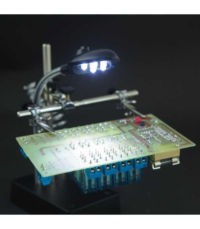 suport ci cu lupa 9 3cm iluminata 5x led 15lm si cleme crocodil fahrenheit 3