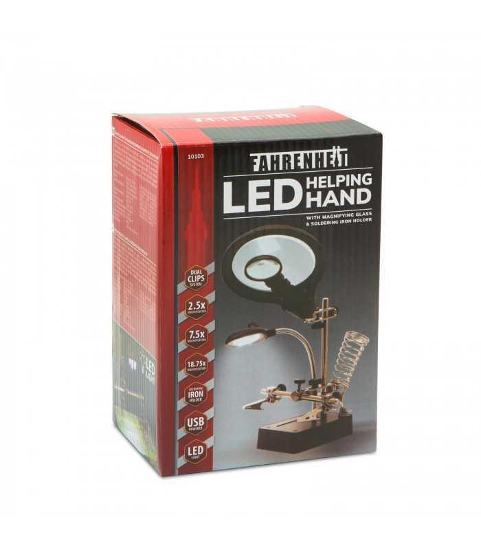 suport ci cu lupa 9 3cm iluminata 5x led 15lm si cleme crocodil fahrenheit 4