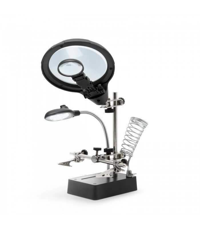 Suport CI cu lupa 9/ 3cm iluminata 5x LED 15lm si cleme crocodil Fahrenheit