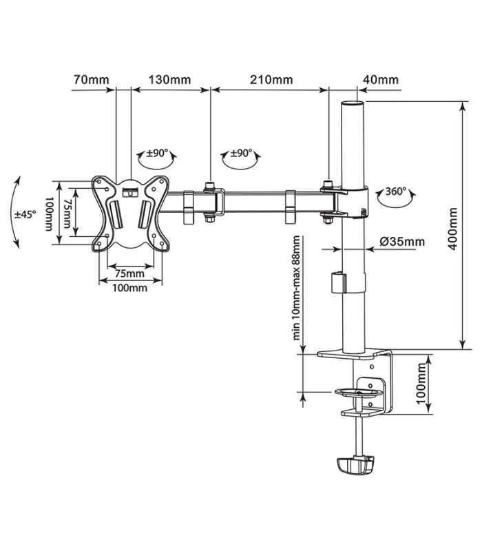Suport Monitor 13 27inch Vesa 75x75 100x100 Uch0211 Cabletech