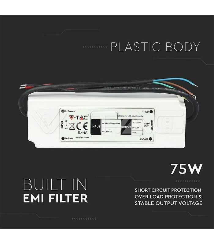 sursa alimentare banda led 12v 6a 75w ip67 v tac 2