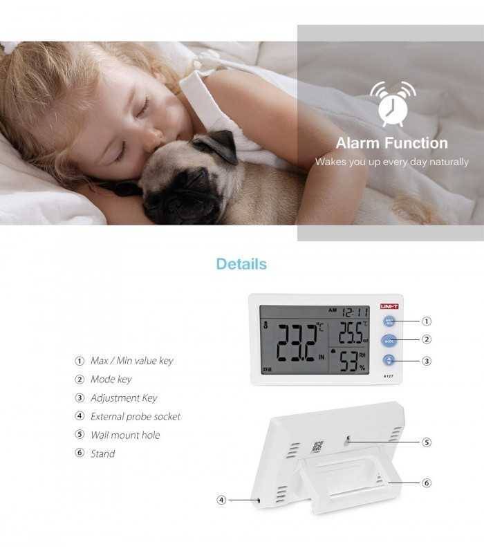 termohigrometru digital cu sonda temperatura a12t uni t 1