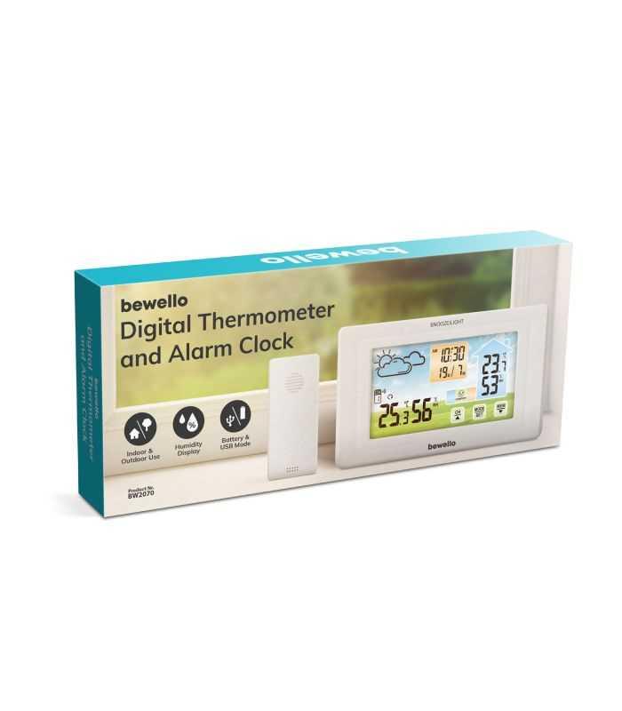 Termometru Digital Si Ceas Cu Alarma Exterior Interior Alimentare Usb Sau 2x Aaa Alb Bewello Bw2070