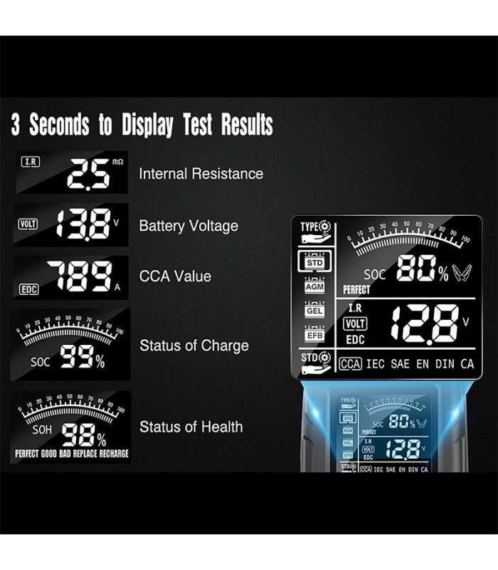 Tester Digital Acumulatori 12v 24v 2 220ah Acid Plumb Agm Aga Gel Efb Eurokomp