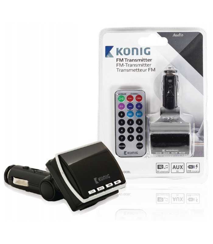 Transmitator Konig FM negru cu telecomanda
