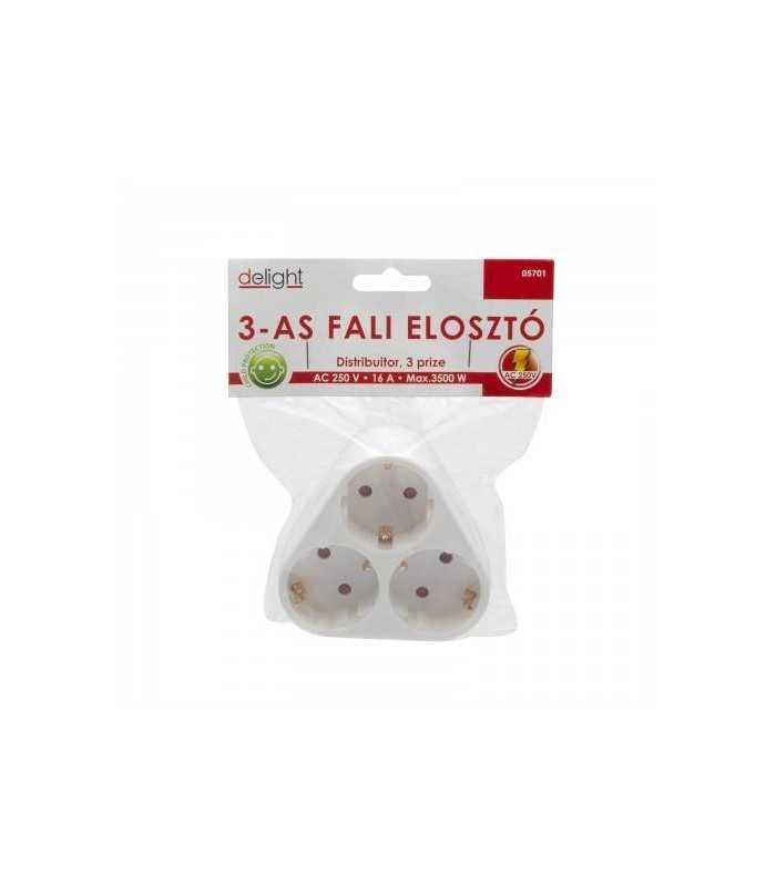 triplu stecher 3x schuko distribuitor triplu de perete cu impamantare delight 3