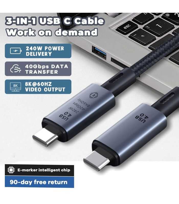 Cablu Usb C Tata La Usb C Tata 1m V30 240w 40gbps 8k 60hz