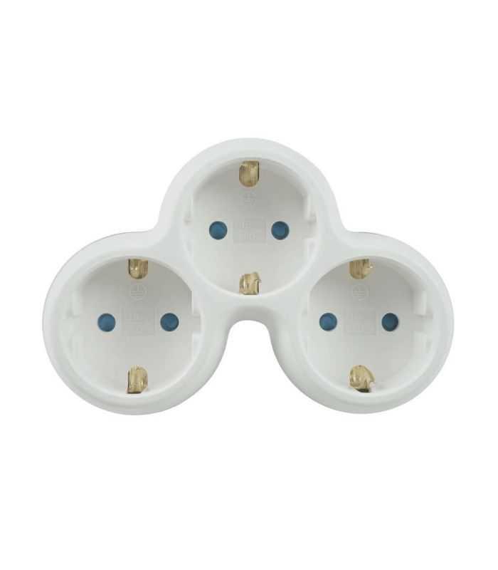 Stecher triplu Technik TP3 cu contact protectie 3x Schuko 16A 3500W alb