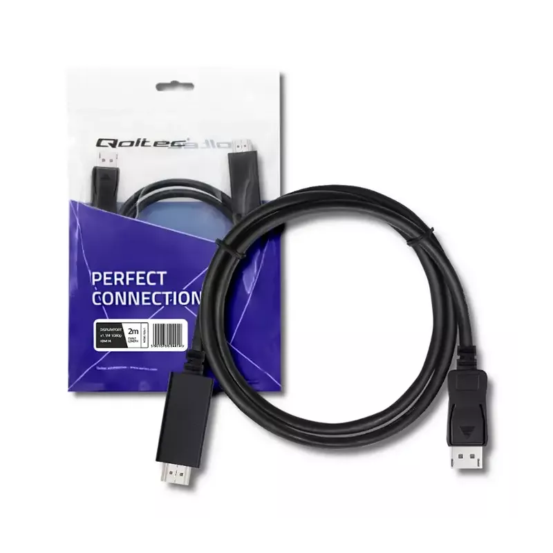 Cablu 4K UHD 2880p DisplayPort v1.2 - HDMI 2m negru QOLTEC-50441 50441-QOLTEC