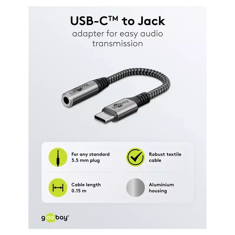 Cablu Adaptor Usb C La Mufa Jack 35 Mm Mama 15cm Textil Goobay 74056