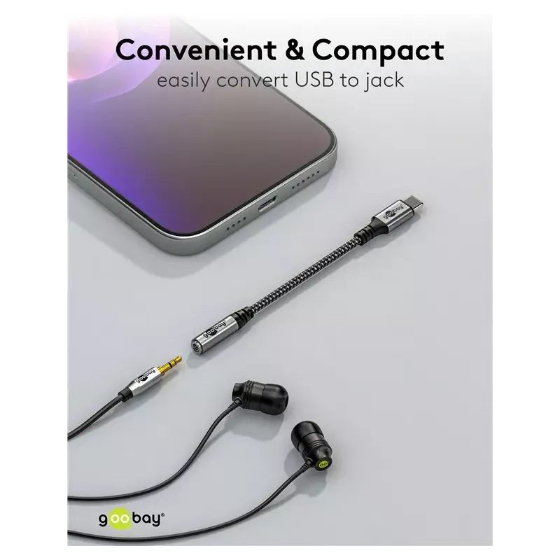 Cablu Adaptor Usb C La Mufa Jack 35 Mm Mama 15cm Textil Goobay 74056