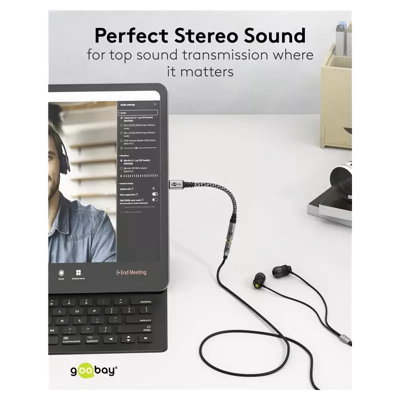 Cablu Adaptor Usb C La Mufa Jack 35 Mm Mama 15cm Textil Goobay 74056