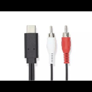 Cablu USB 3.2 Gen 1 USB-C tata Digital IN - 2x RCA tata Analogic OUT 1m negru Nedis CCGL64240BK10