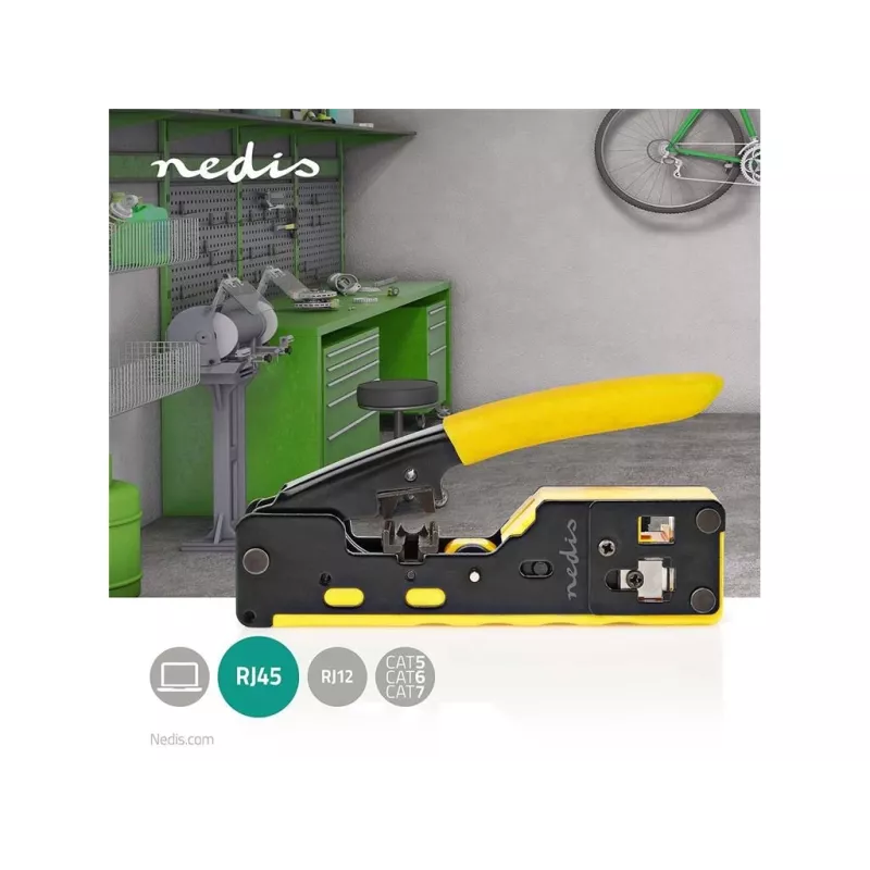 Cleste De Sertizare Nedis Pass Through Cat5 Cat5e Cat6 Cat6a Cat7 Rj12 Rj45 Galben Ccgg89510bk