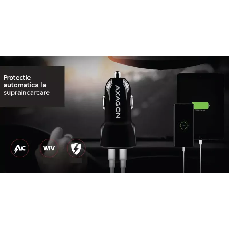 Incarcator Auto Smart 5v 24a Qc30 30w Negru Axagon Pwc Qc5