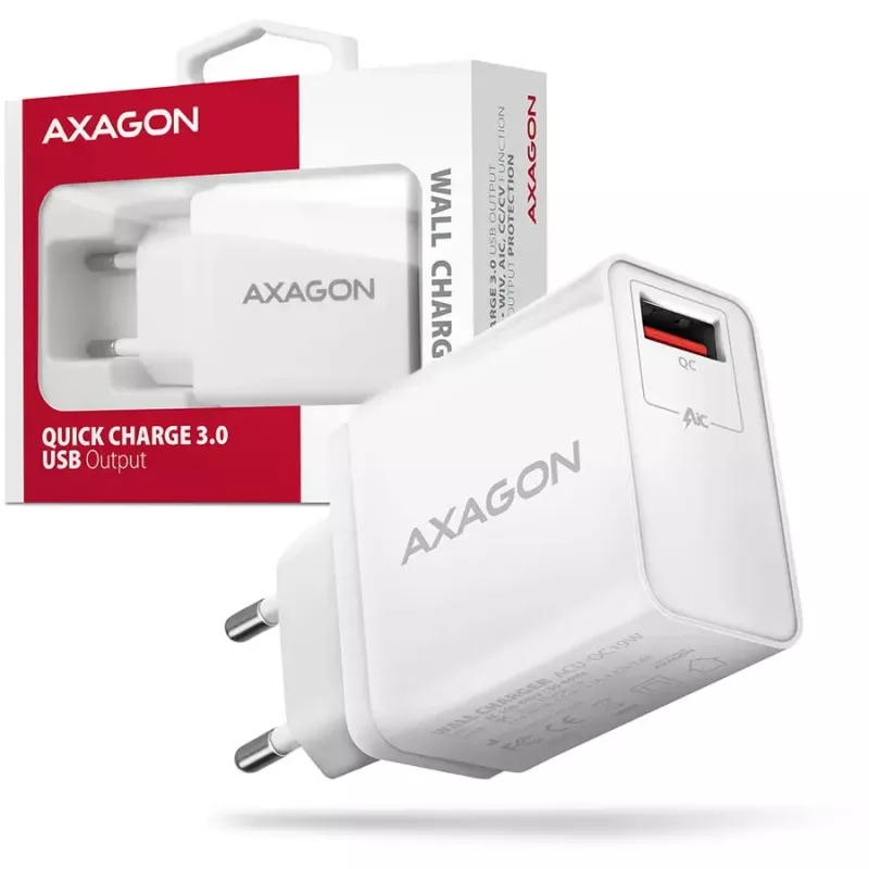 Incarcator Retea Axagon Acu Qc19w 2x Usb Type A Qc30 19w Alb